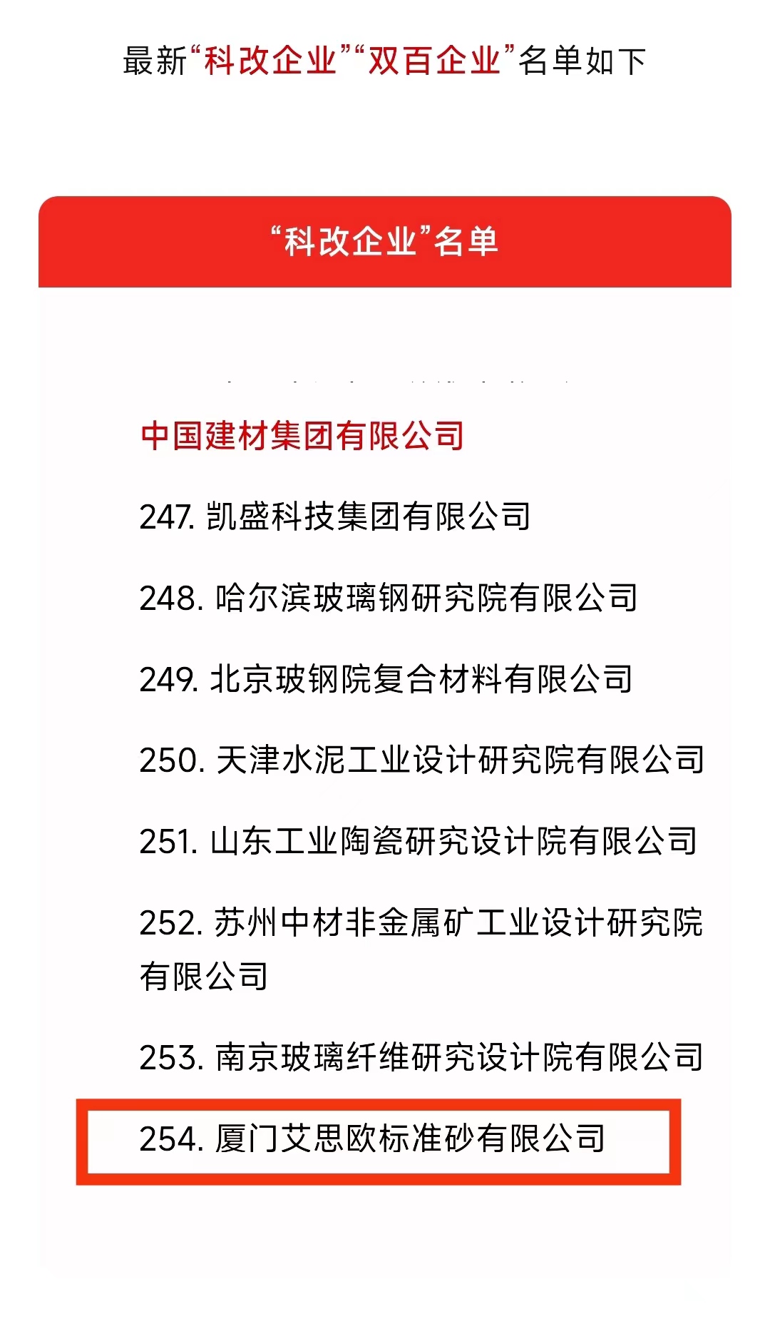廈門(mén)標(biāo)準(zhǔn)砂成功入圍國(guó)務(wù)院國(guó)資委“科改企業(yè)”名單